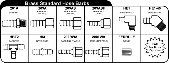 brass adapter standard hose barb fittings
